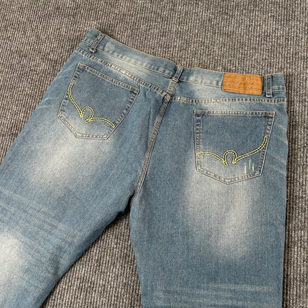 VTG Rocawear Jeans Mens 42x33.5 Distressed Denim Baggy Y2K Streetwear‎ Grunge